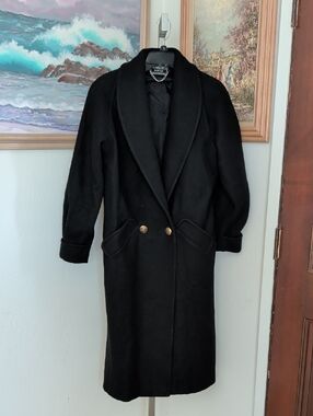 Vintage Black Heavy Coat with Gold Buttons